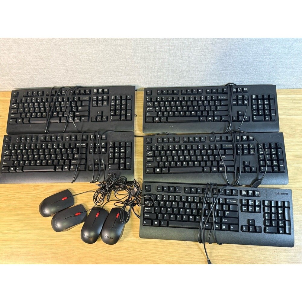 Lot of 5 Lenovo SK-8827 Wired Keyboards & 4 Calliope 00PH133 USB Mice - Tested